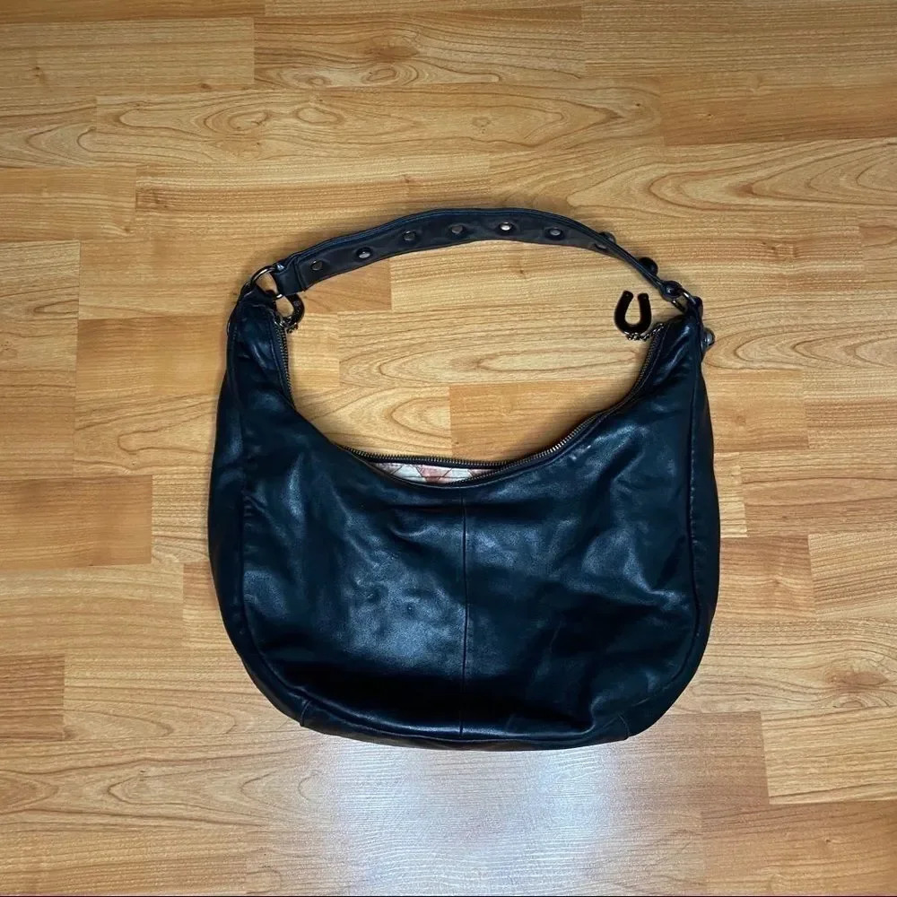 2000s Betsey Johnson Leather Studded Hobo Bag - Picture 9 of 11
